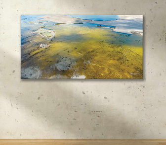 Australian landscape aerial photography of an incredible location on exhibition as it fills up with water for a few months each year - along with this comes the flora and fauna thriving within this watery environment hinting that all is well with the world. Available in a selection of canvas sizes.